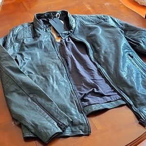 Black leather moto jacket size XL